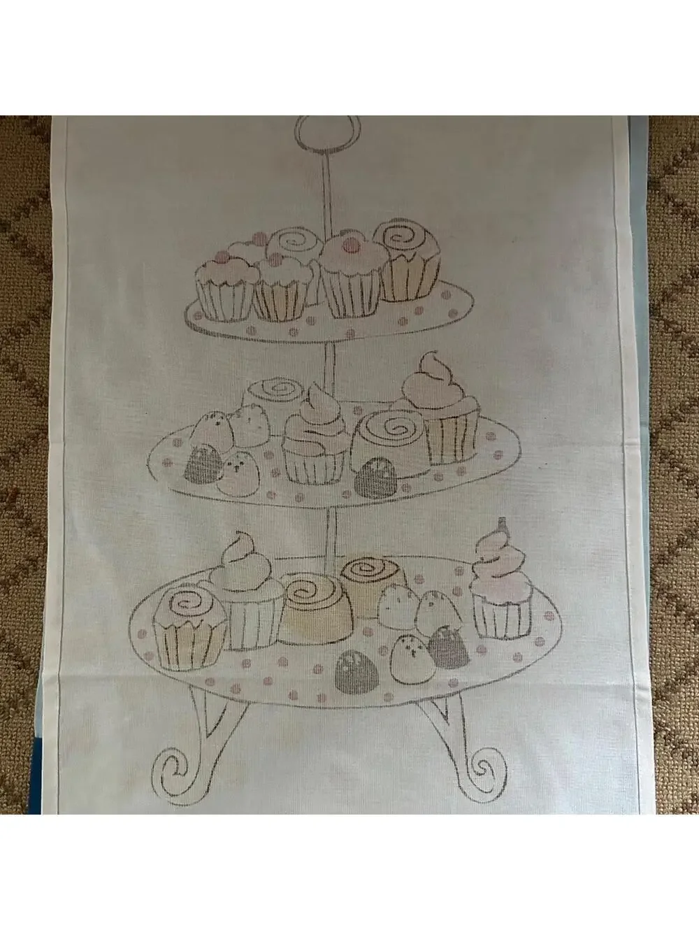 Vintage Sur La Table Embroidered Appliqué Dessert themed Tea Towel set of 2 NWOT